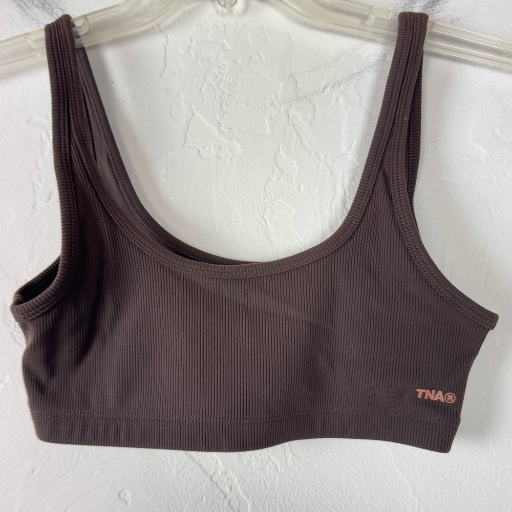 Aritzia TNA Formarib Mini‎ Bra Top Bralette Pull On Crop Shirt Knit Ribbed Brown